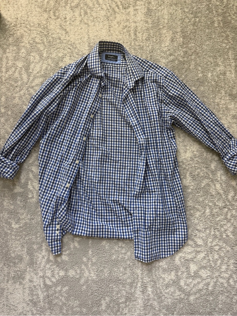 Esquire Blue and White Gingham Button-Down Shirt- size 34/35